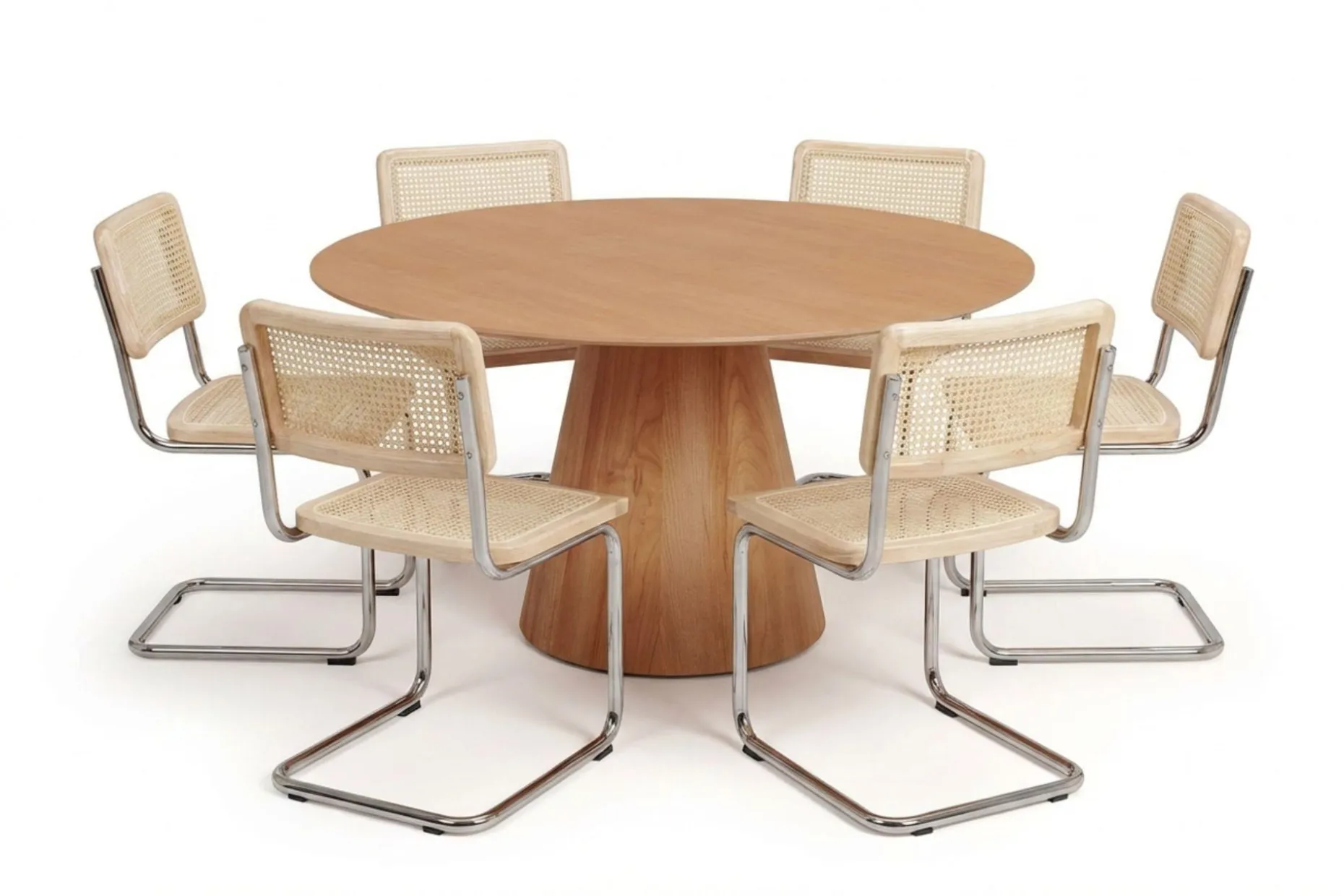 Siena spisegruppe rund 130 cm eik med 6 Build spisestoler