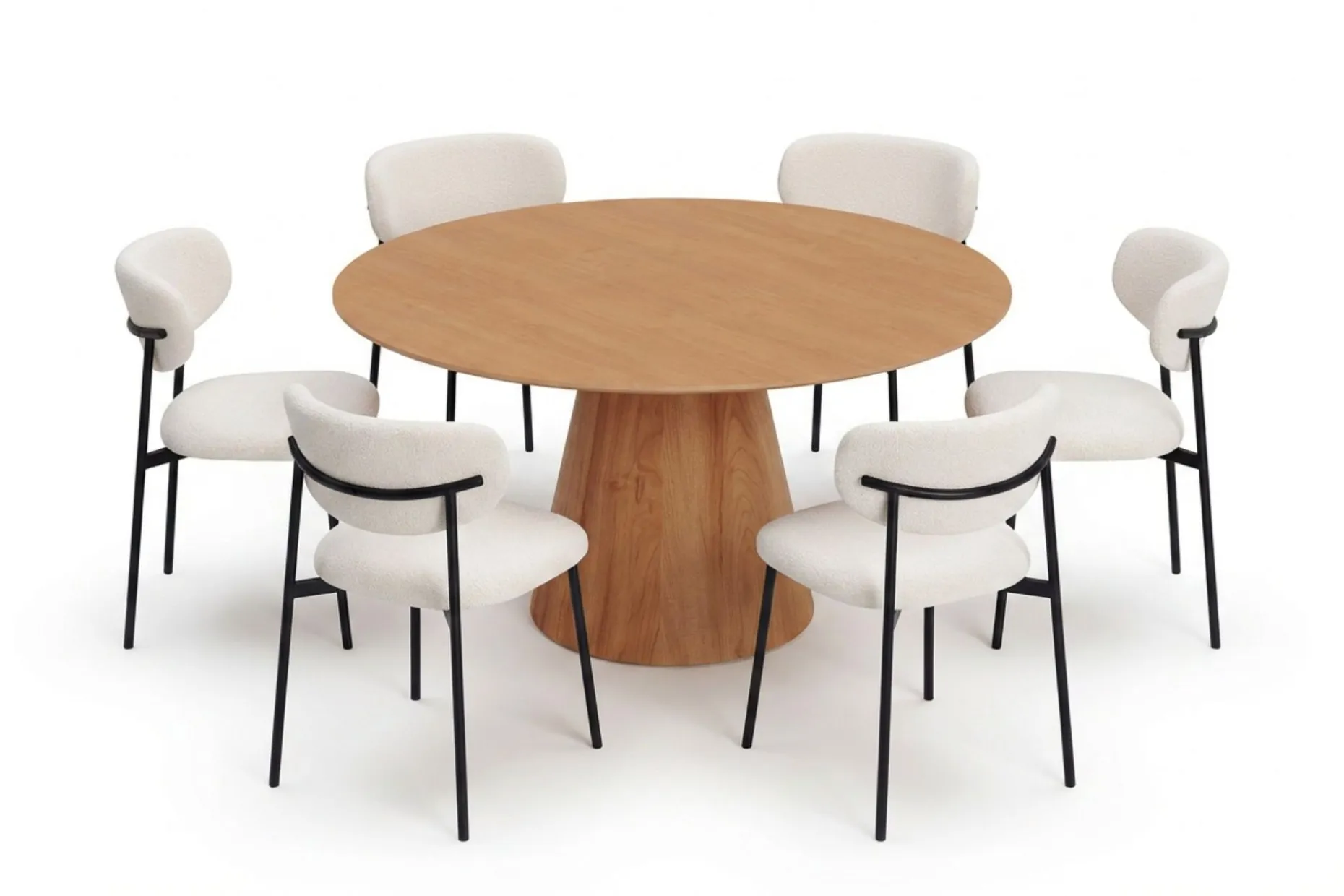 Siena spisegruppe rund 150 cm eik med 6 Milva spisestoler