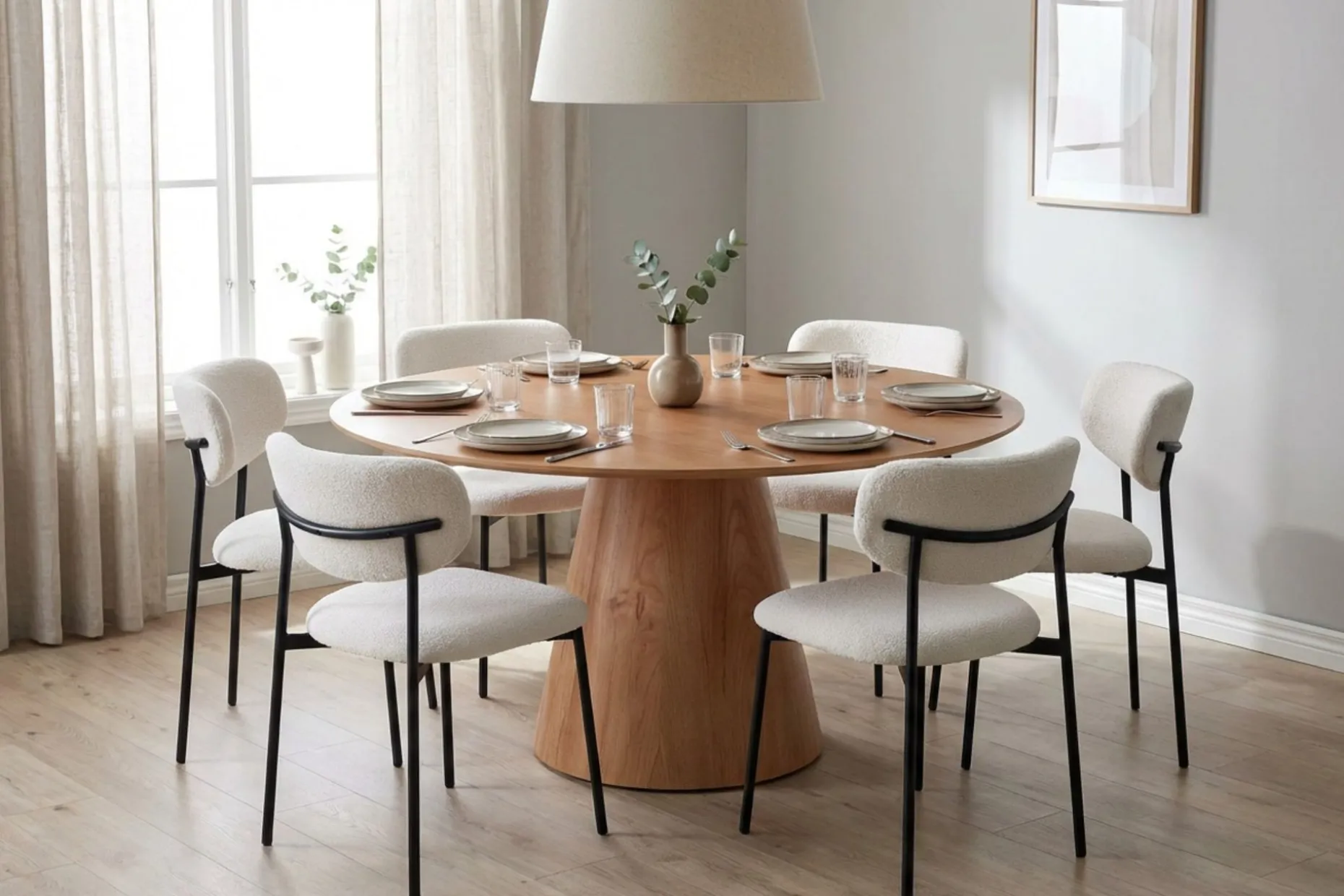 Siena spisegruppe rund 150 cm eik med 6 Lucy spisestoler