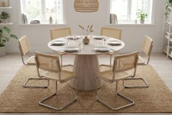 Siena spisegruppe rund 150 cm hvitlasert med 6 Build spisestoler