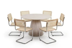 Siena spisegruppe rund 150 cm hvitlasert med 6 Build spisestoler
