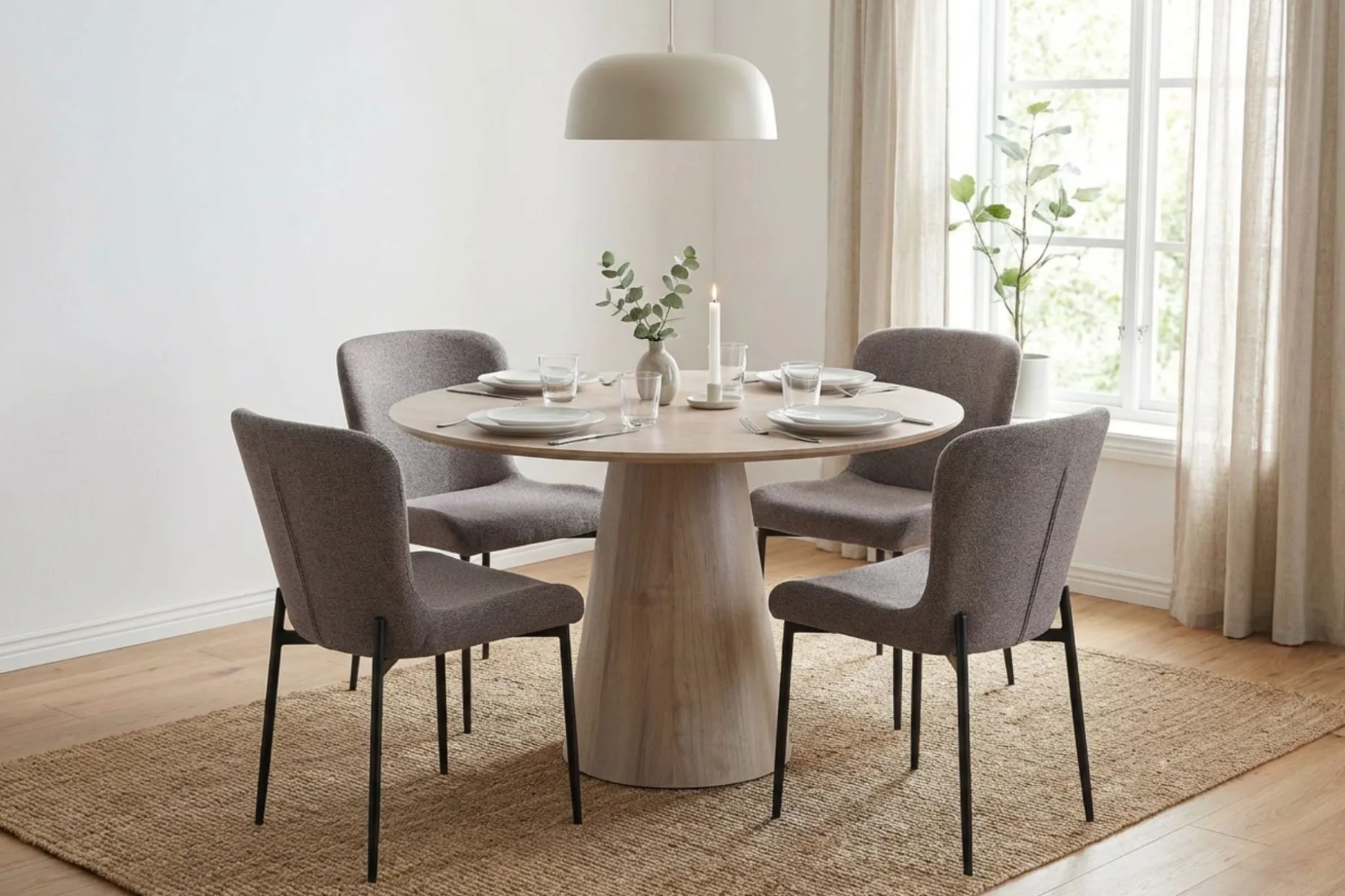 Siena spisegruppe rund 110 cm hvitlasert med 4 Elsie spisestoler