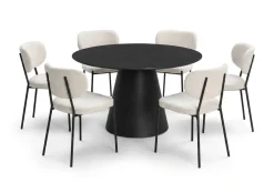 Siena spisegruppe rund 130 cm svart med 6 Gemmiano spisestoler