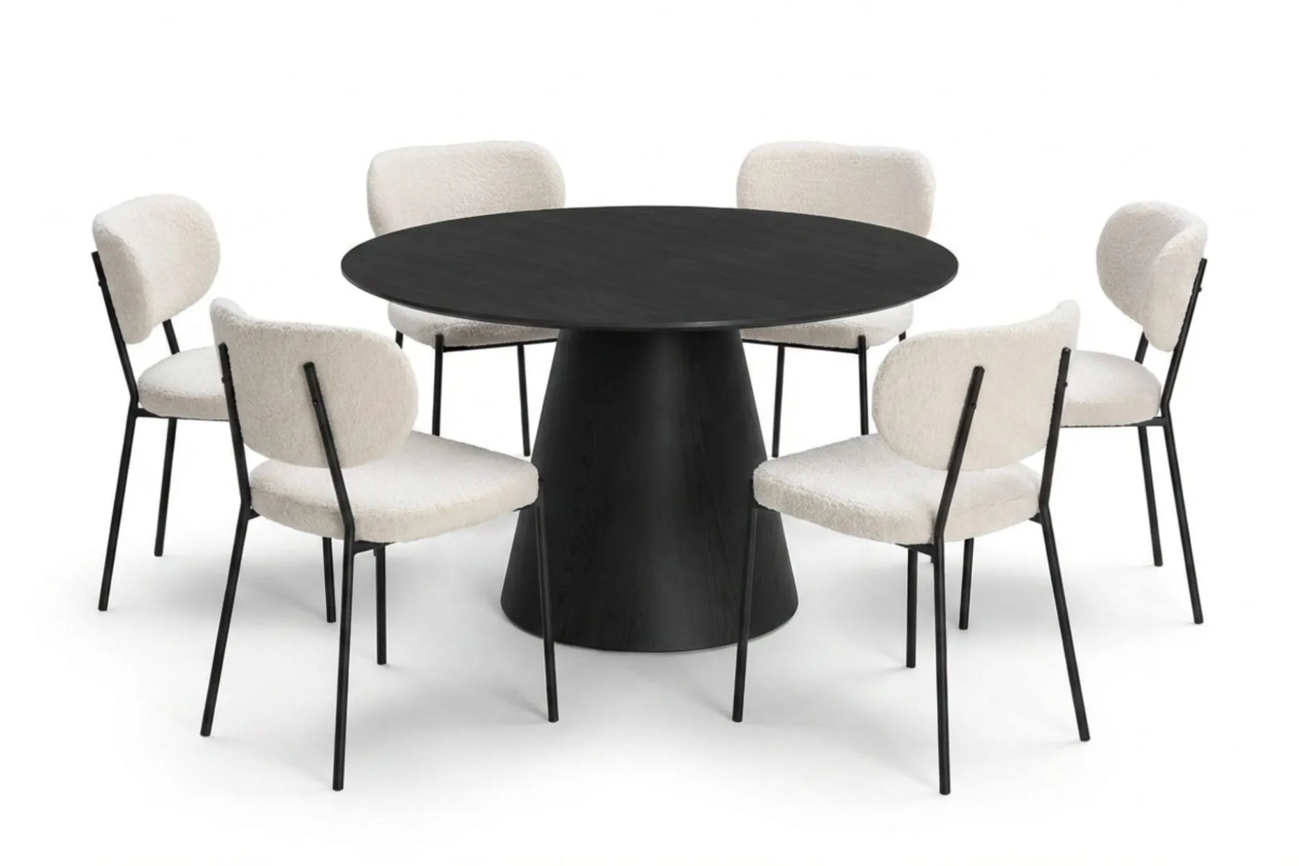 Siena spisegruppe rund 130 cm svart med 6 Gemmiano spisestoler