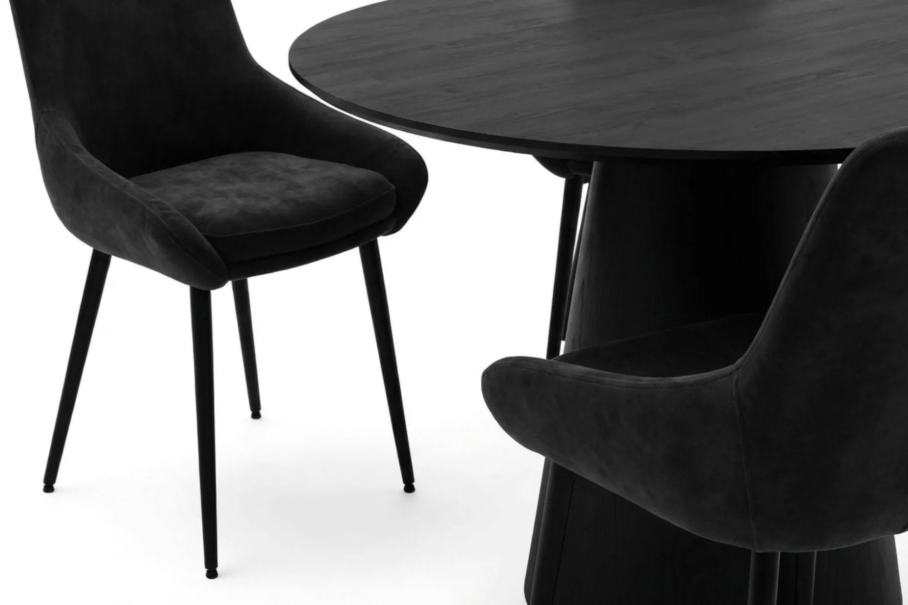 Siena spisegruppe rund 110 cm svart med 4 Alsarp spisestoler