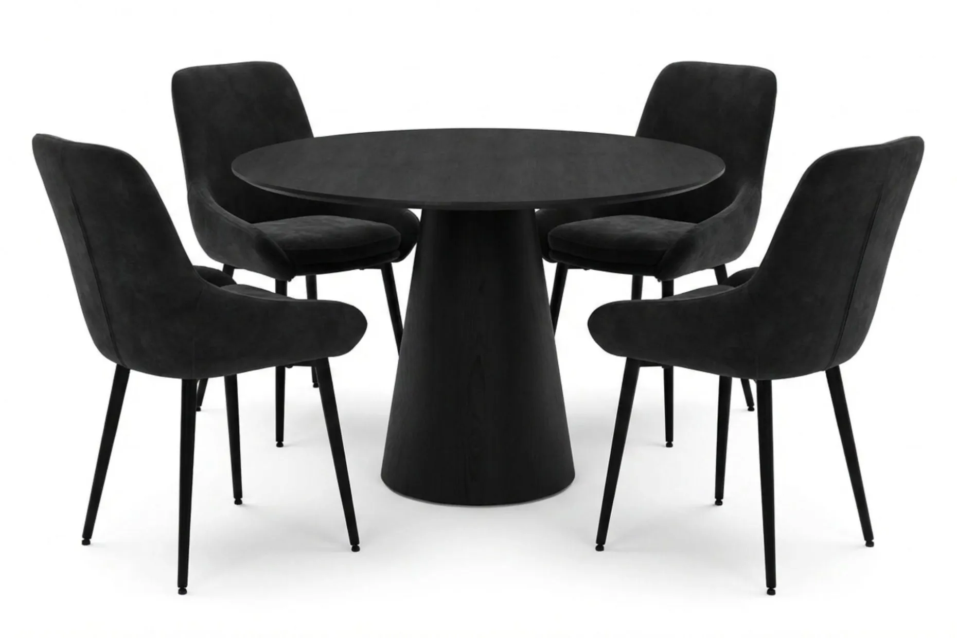 Siena spisegruppe rund 110 cm svart med 4 Alsarp spisestoler
