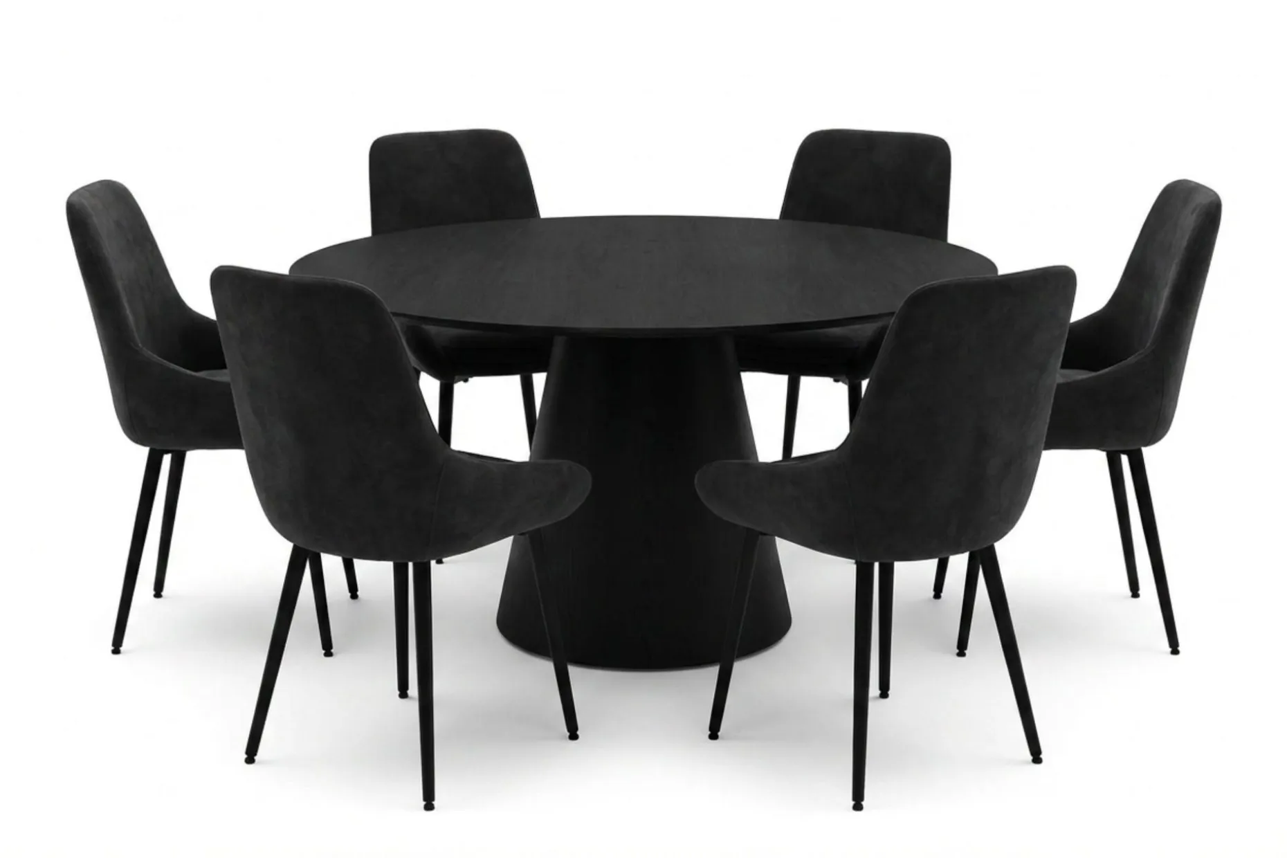 Siena Spisegruppe rund 150 cm Svart med 6 Alsarp spisestoler