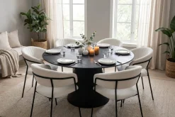 Siena spisegruppe rund 150 cm svart med 6 Karol spisestoler