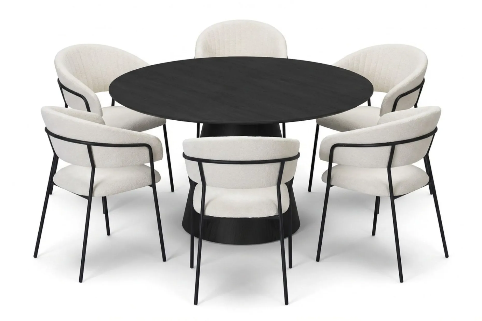 Siena spisegruppe rund 130 cm svart med 6 Karol spisestoler
