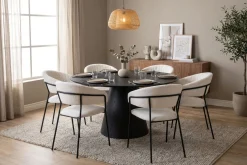 Siena spisegruppe rund 130 cm svart med 6 Karol spisestoler
