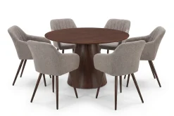 Siena spisegruppe rund 130 cm valnøtt med 6 Filippa spisestoler