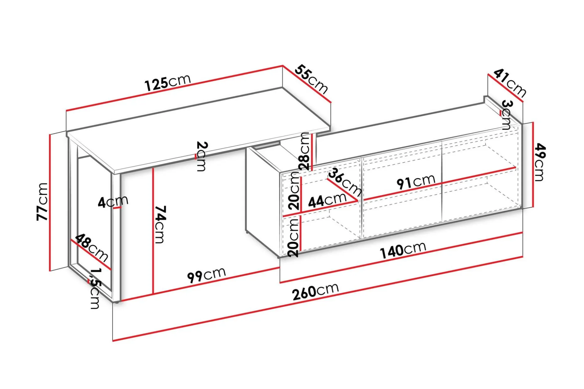 Sigmana Skrivebord 260x55 cm
