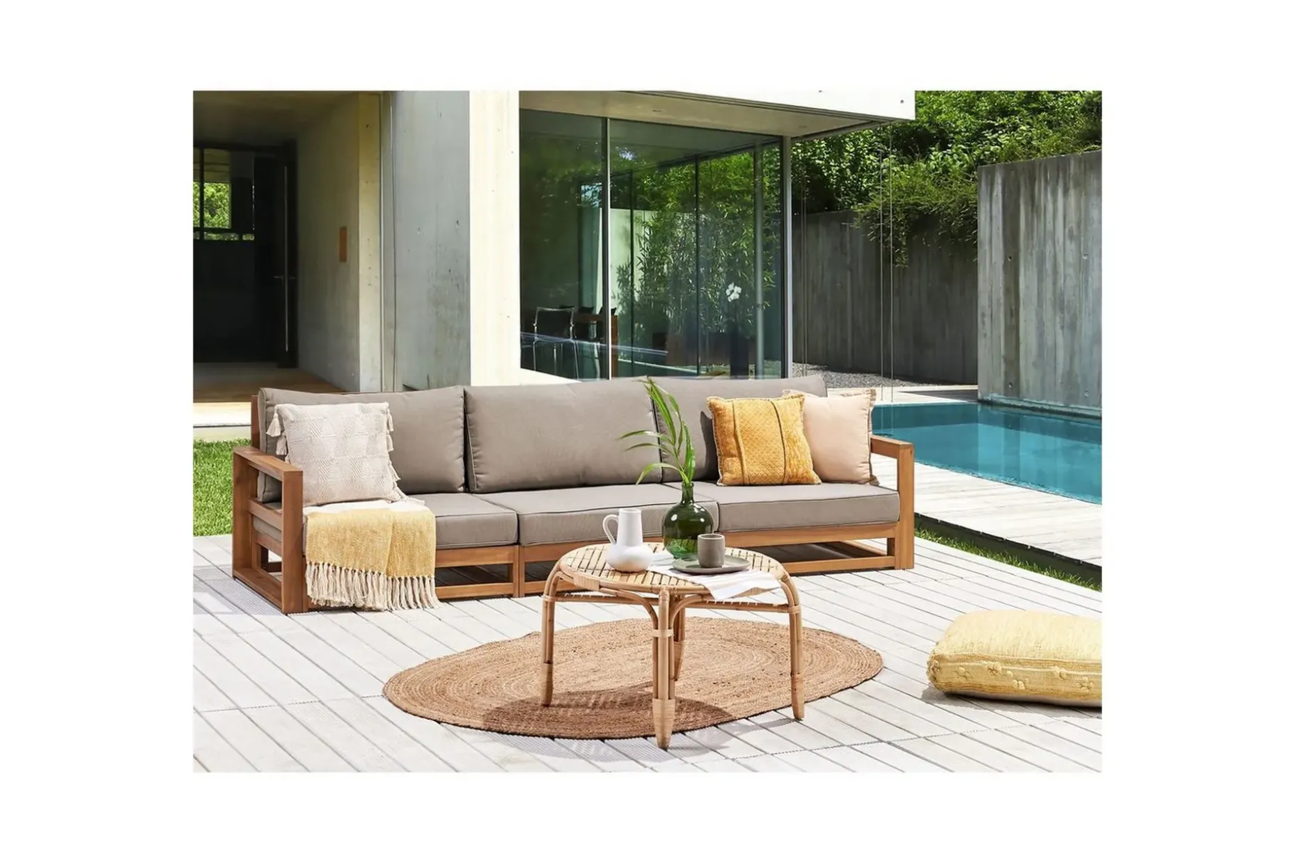 3-sitssoffa Beliani Timor Ljus trä/grått/beige, Ja Light wood||Grey||Beige