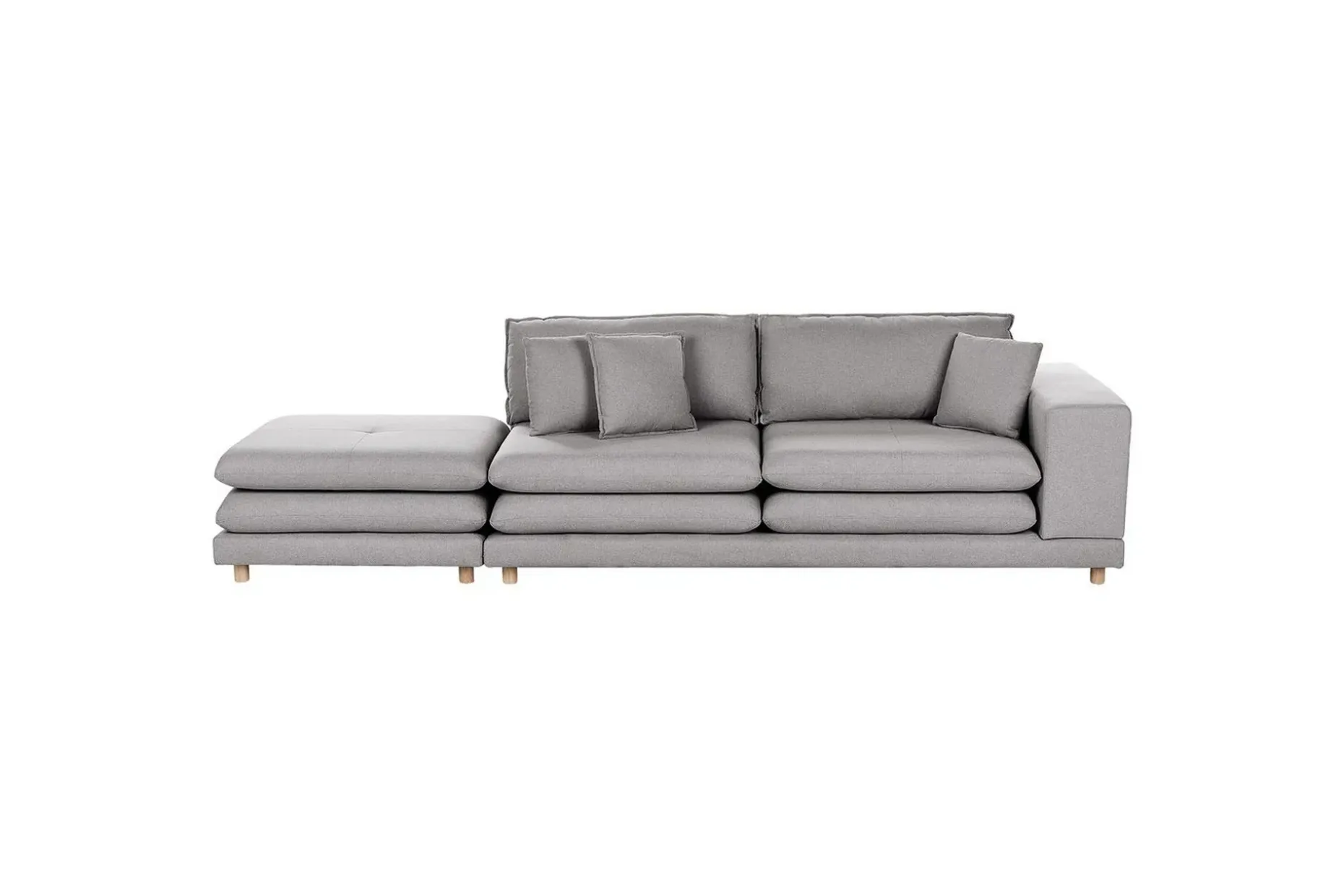 2-sitssoffa med fotpall Beliani Heden Beige/ljust trä Grey||Light colored wood
