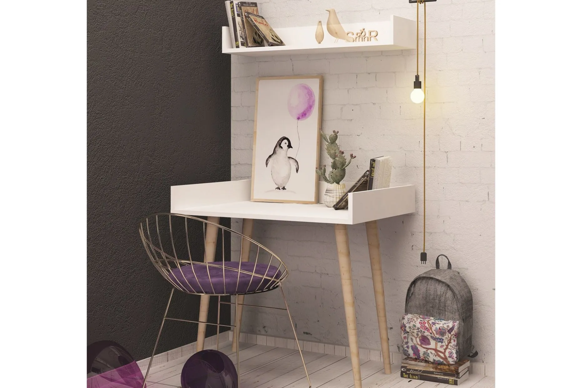 Skaberg Skrivebord 90 cm med Oppbevaring Vegghylle
