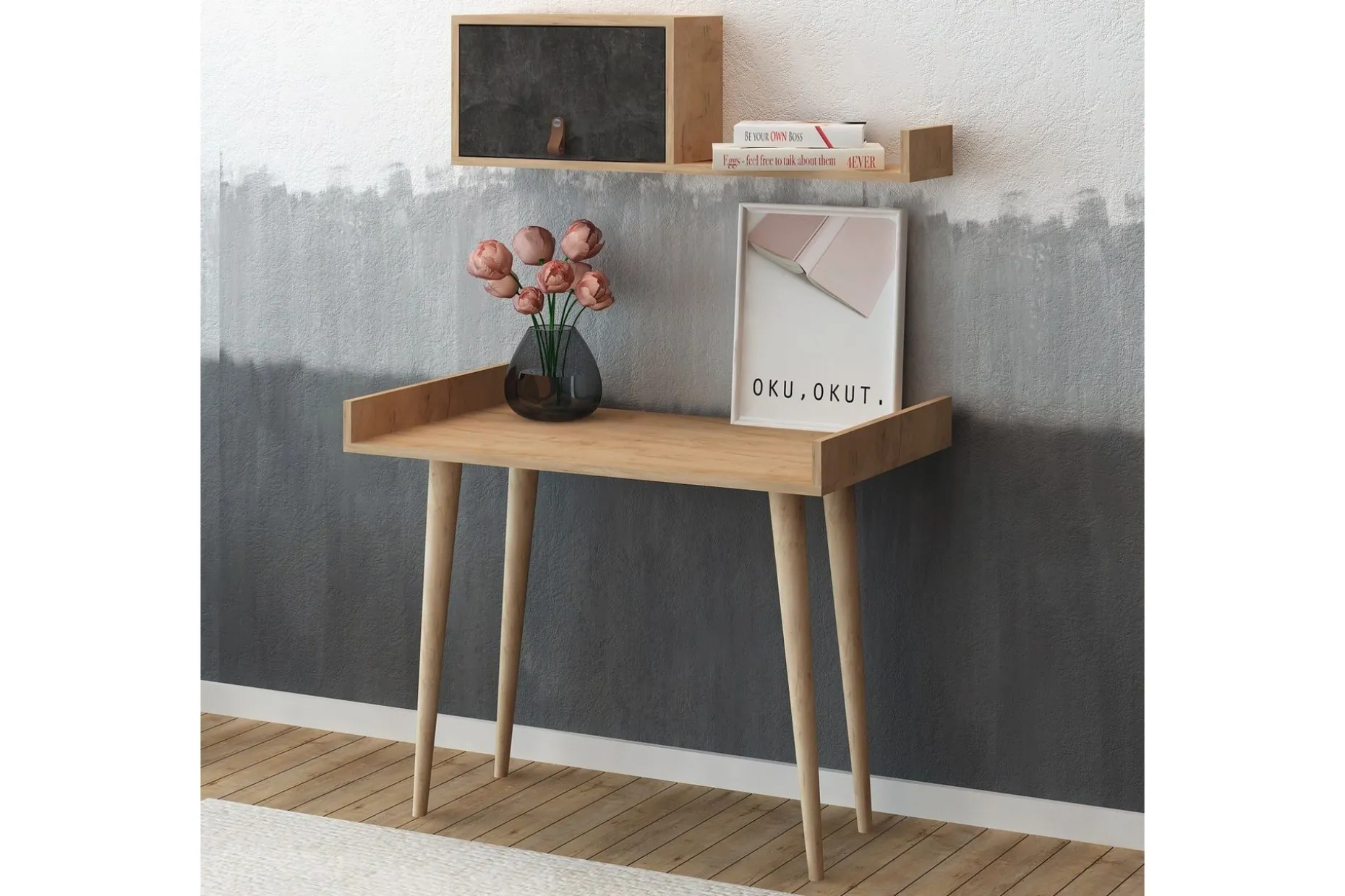 Skaberg Skrivebord 100 cm med Oppbevaring Vegghylle