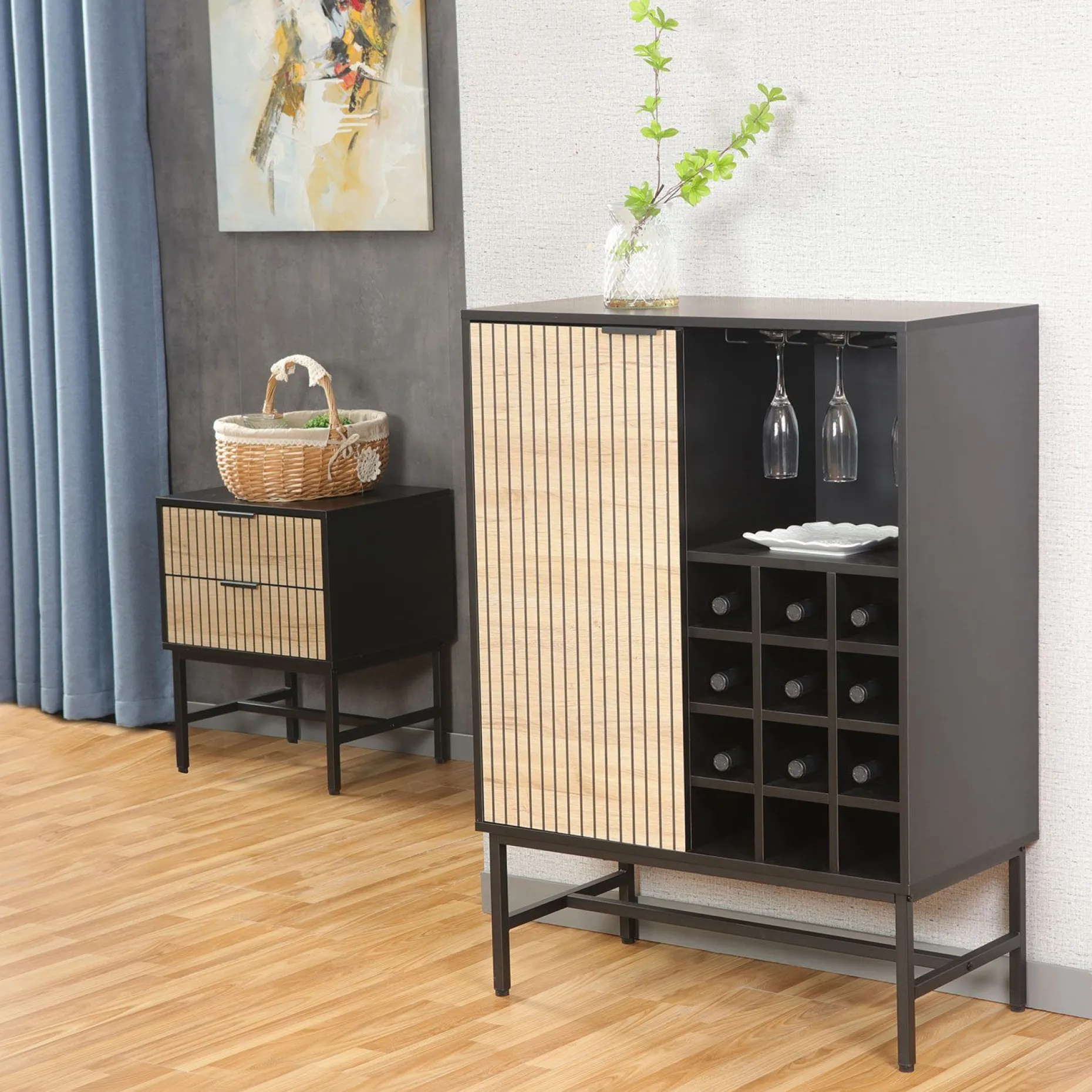 Skap HOME4YOU Helve med vinreol 80x40x110 cm melamin