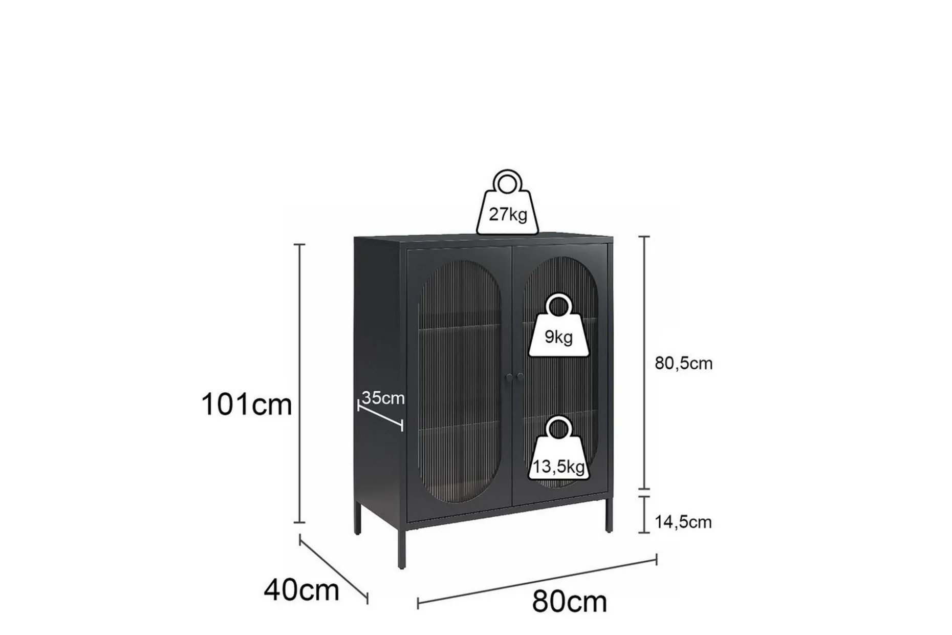 Skap Luna 80x40x102 cm, Svart
