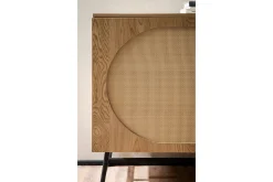 Skjenk Wohnling Foliert sponplate eikelook halvsirkel Rattanflett-utseende 2 dører 3 skuffer Moderne