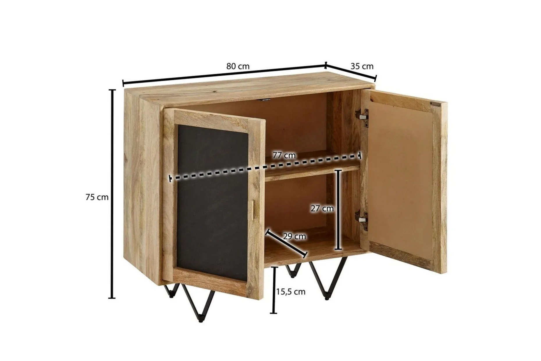Skjenk Wohnling Massivt tre 80 cm 3D kant steinoptikk front 2 dører moderne