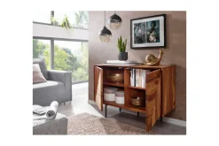 Skjenk Wohnling massivt tre, 3D geometrisk front, push-to-open, industriell loftstil 100 cm