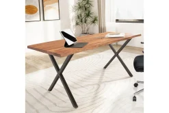 Skrivebord Wohnling Massivt treverk trekanter metallbein landlig stil Svart, krysset, 180x90 cm