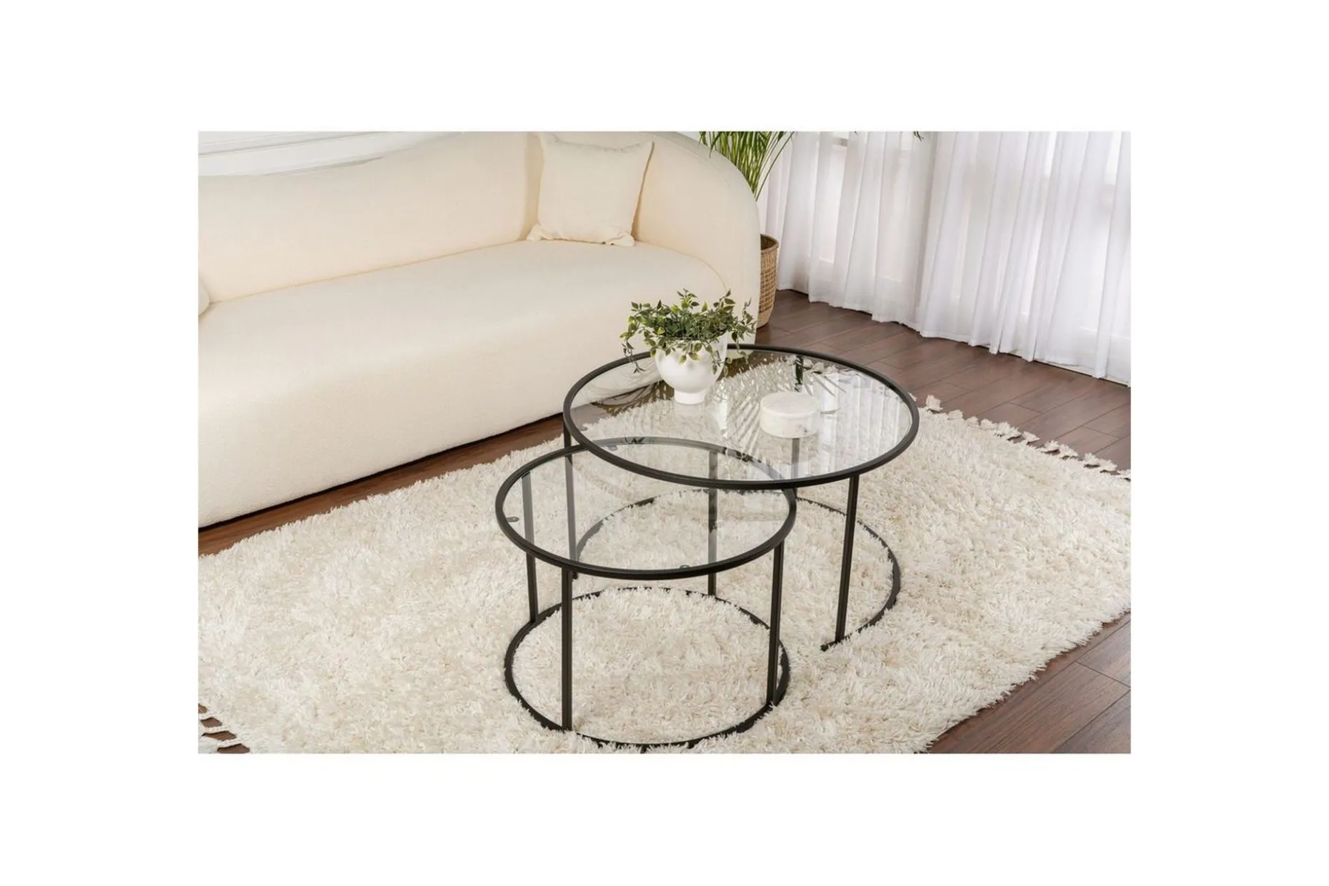 Sofabordsett 2 stykker Rikiya Svart Transparent