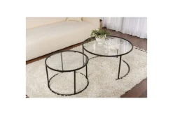 Sofabordsett 2 stykker Rikiya Svart Transparent