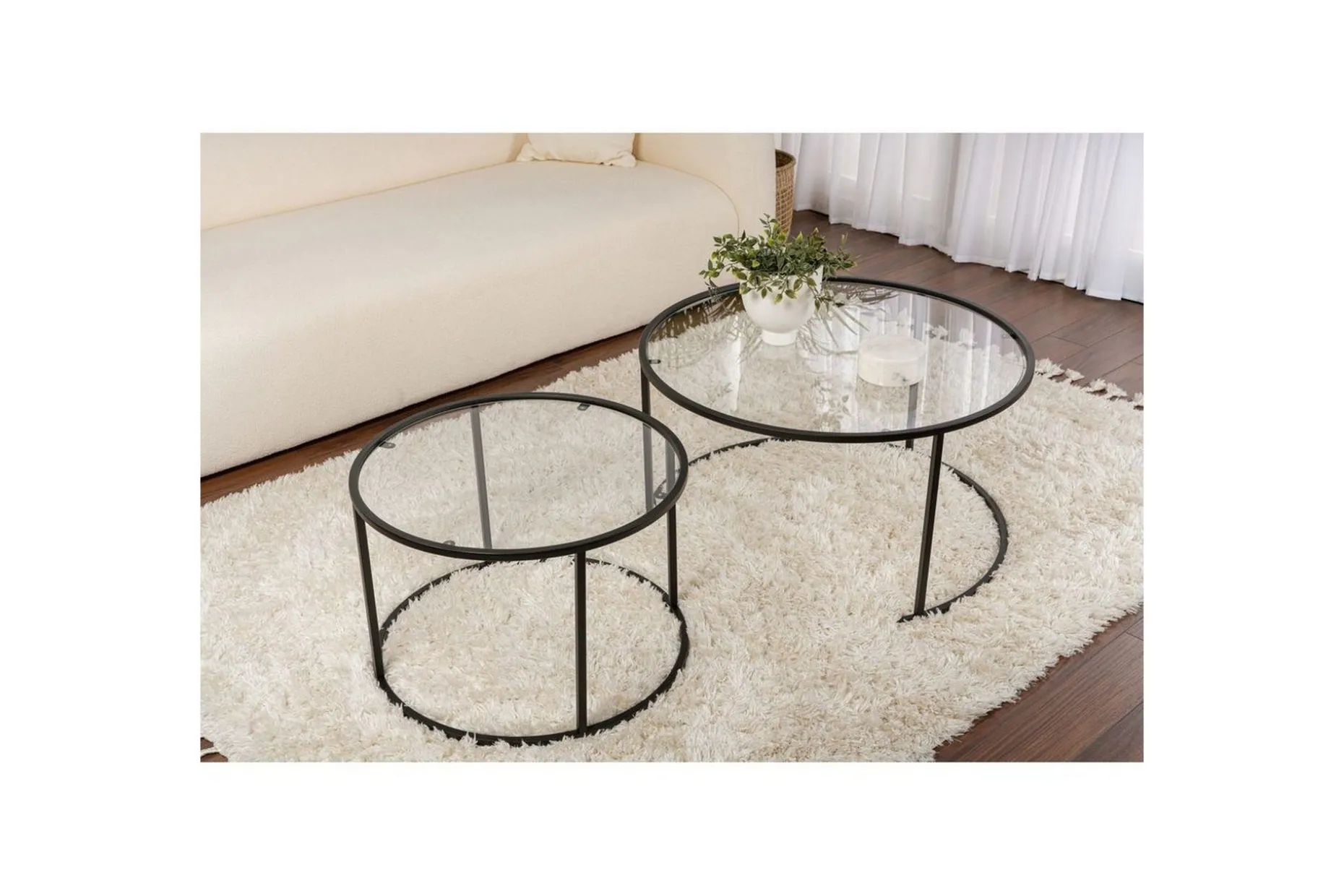 Sofabordsett 2 stykker Rikiya Svart Transparent