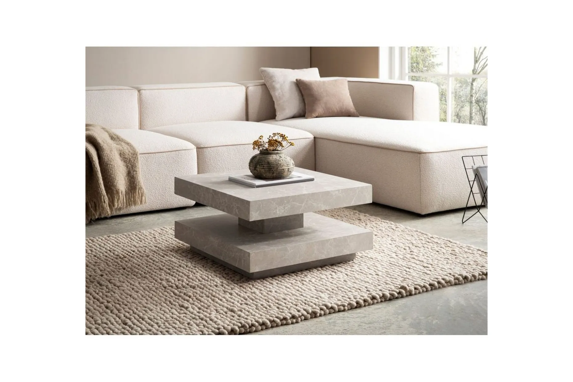Sofabord Wohnling kvadrat 60 cm, steinoptikk stil, moderne utseende Beige