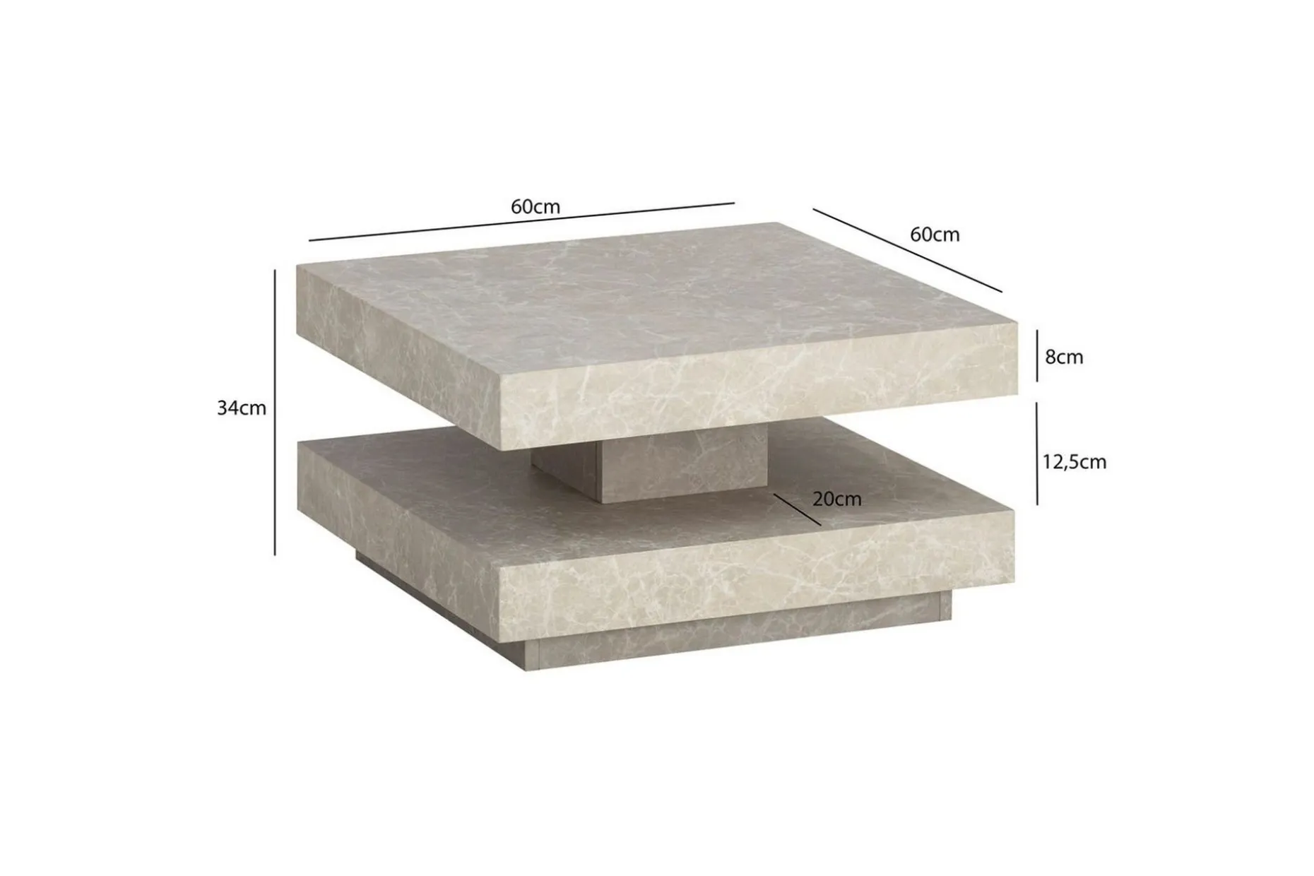 Sofabord Wohnling kvadrat 60 cm, steinoptikk stil, moderne utseende Beige