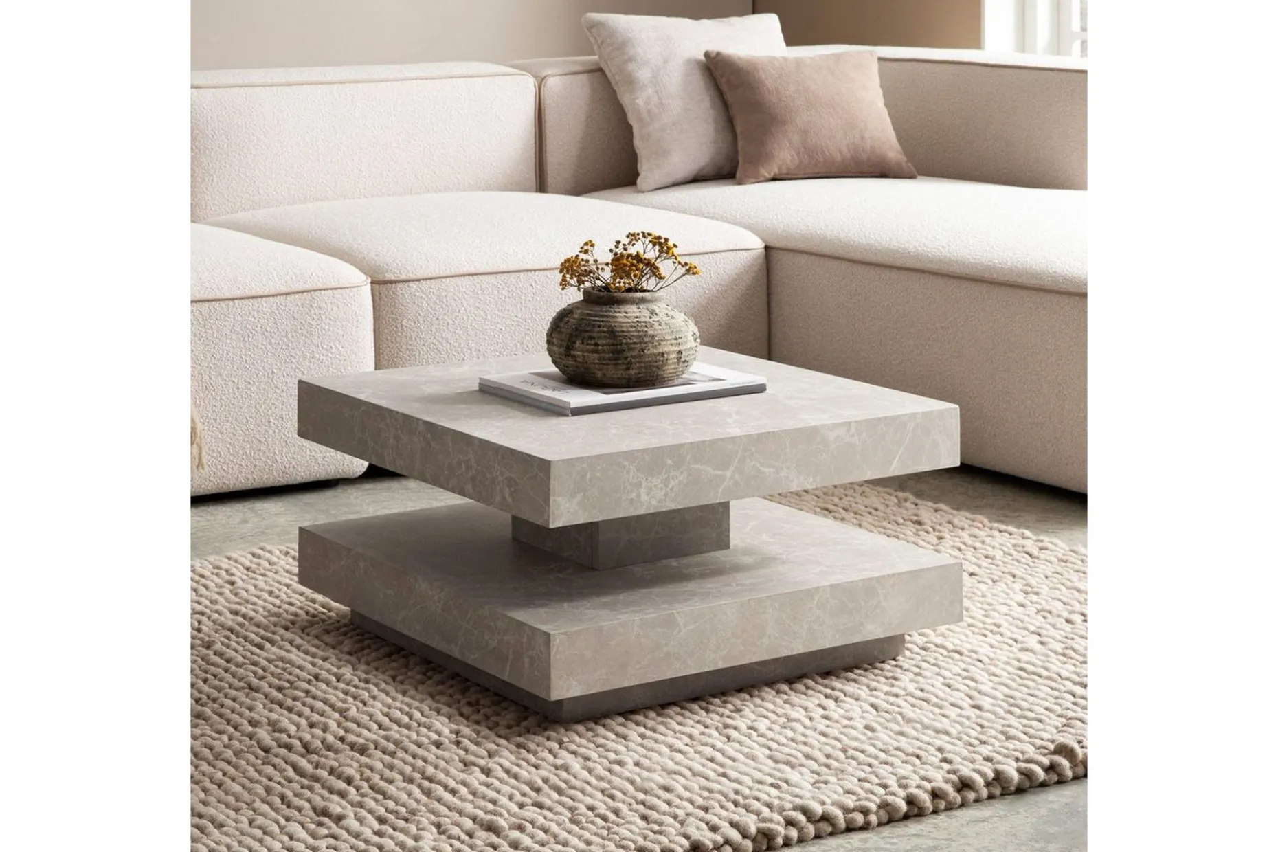 Sofabord Wohnling kvadrat 60 cm, steinoptikk stil, moderne utseende Beige