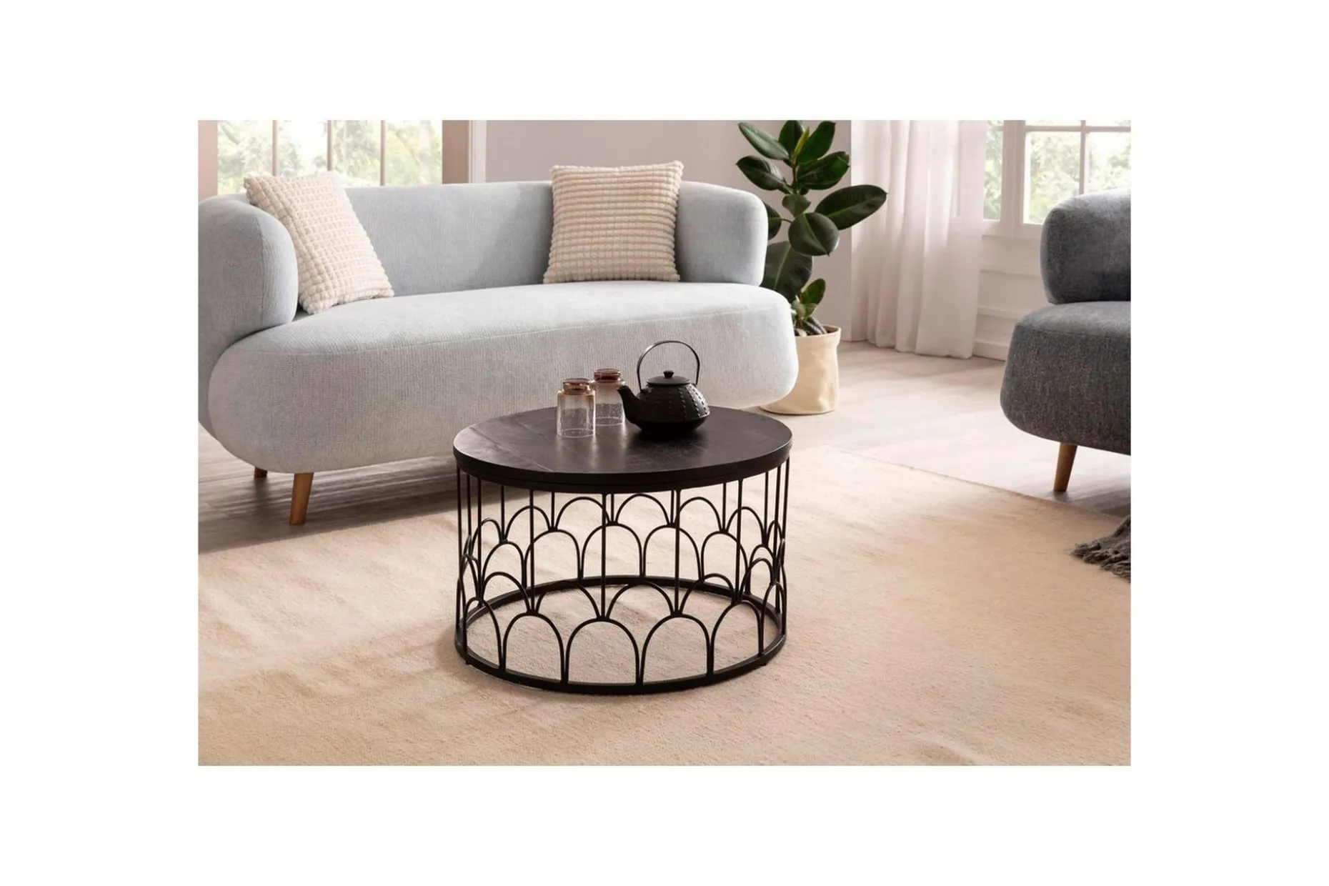 Sofabord Wohnling Massivt treverk rund 60 cm med moderne metallramme moderne