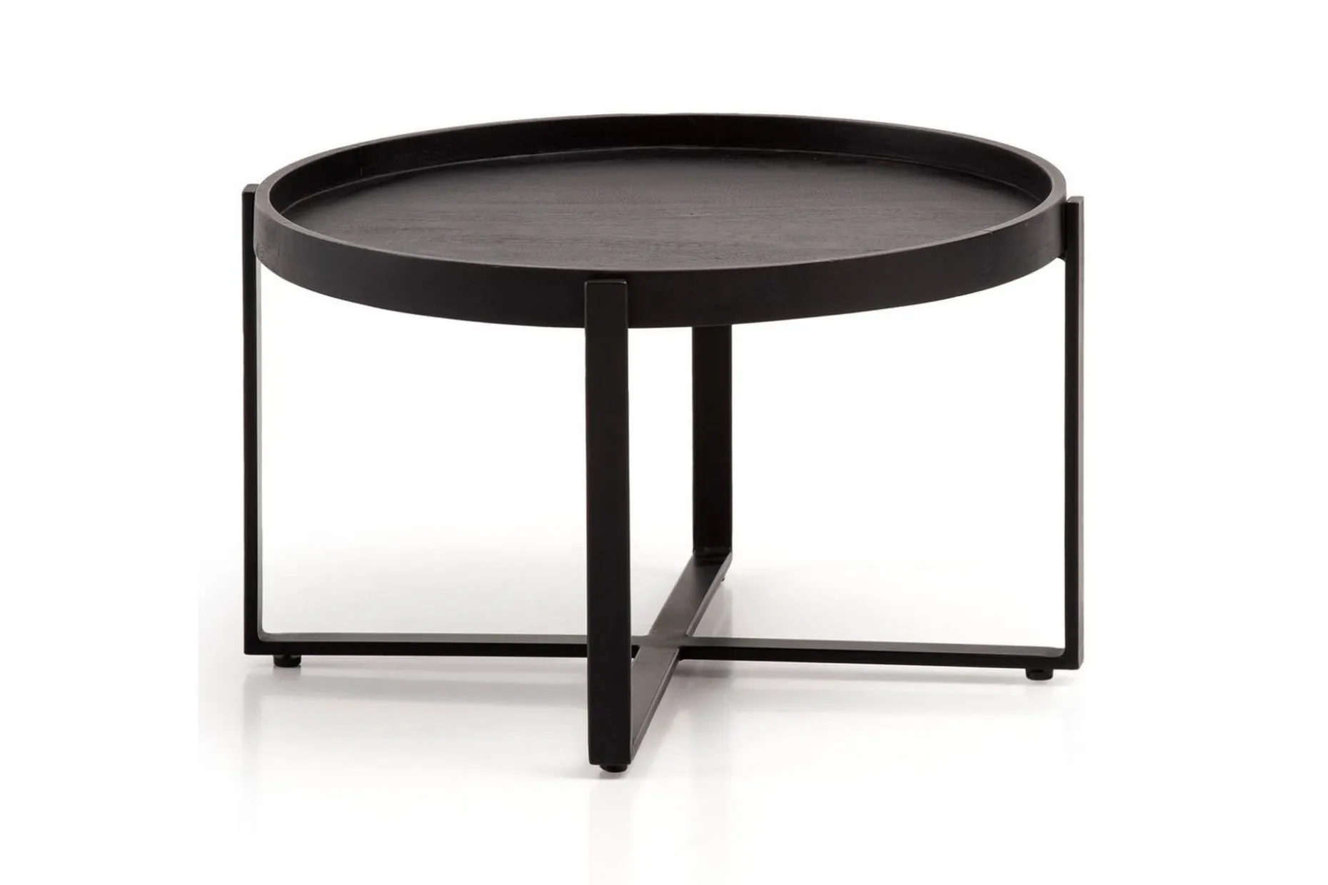 Sofabord Wohnling Massivt treverk rund 60 cm med klassisk utseende metallramme moderne