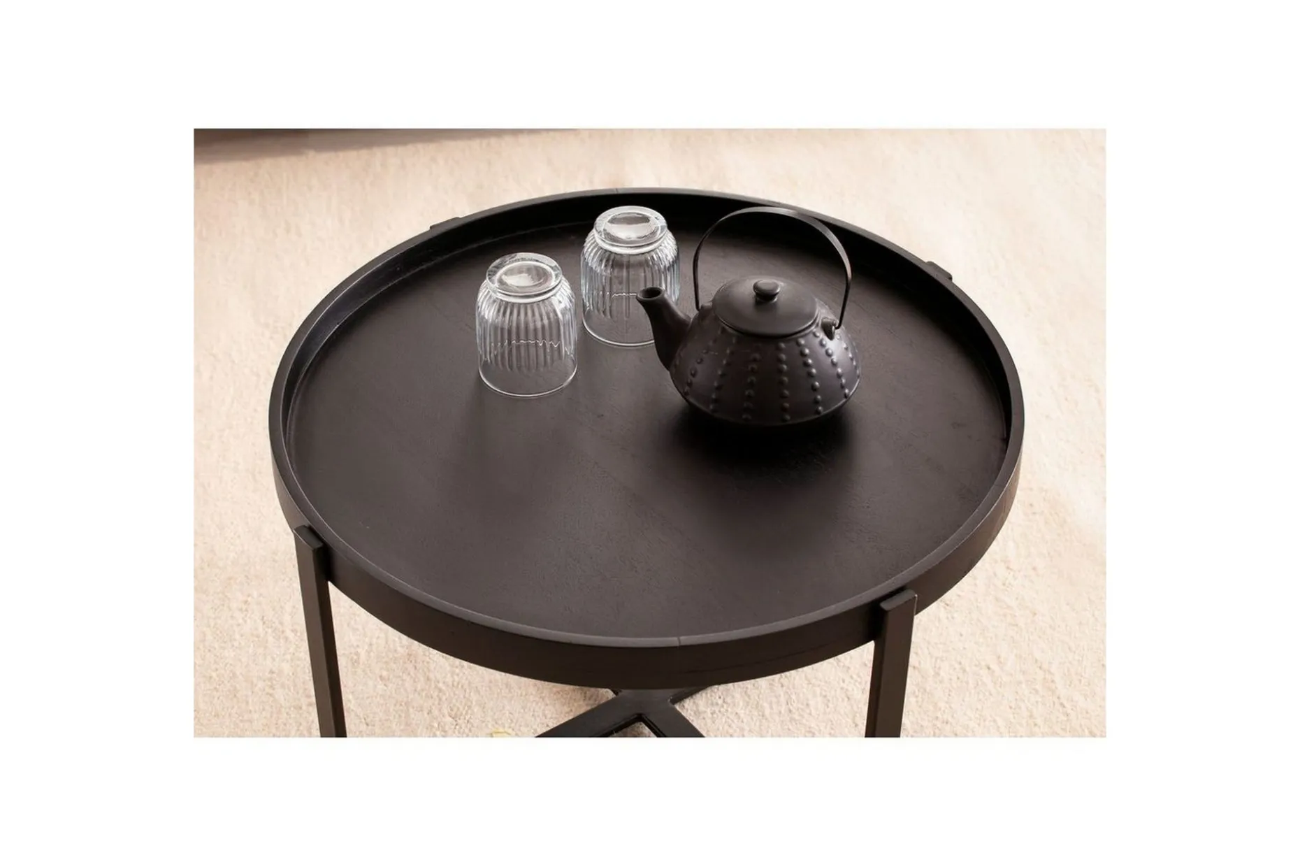 Sofabord Wohnling Massivt treverk rund 60 cm med klassisk utseende metallramme moderne