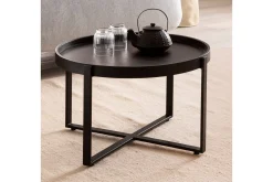 Sofabord Wohnling Massivt treverk rund 60 cm med klassisk utseende metallramme moderne