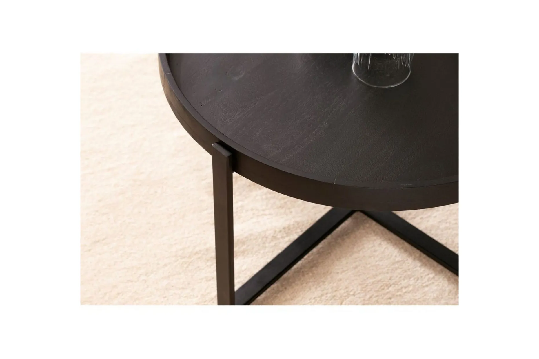 Sofabord Wohnling Massivt treverk rund 60 cm med klassisk utseende metallramme moderne