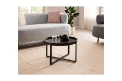 Sofabord Wohnling Massivt treverk rund 60 cm med klassisk utseende metallramme moderne