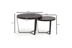 Sofabord Wohnling Sett med 2 runde i heltre og steinoptikk, design metallbase, landlig stil Svart, svart