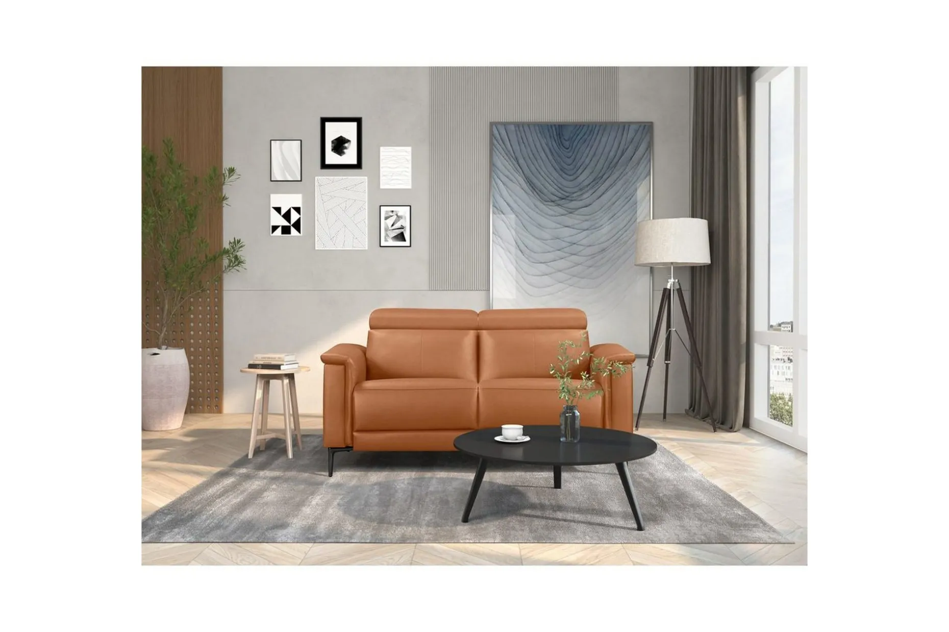 Sofa 2-seter Lund Kognac, Lær/PU, Elektrisk recliner