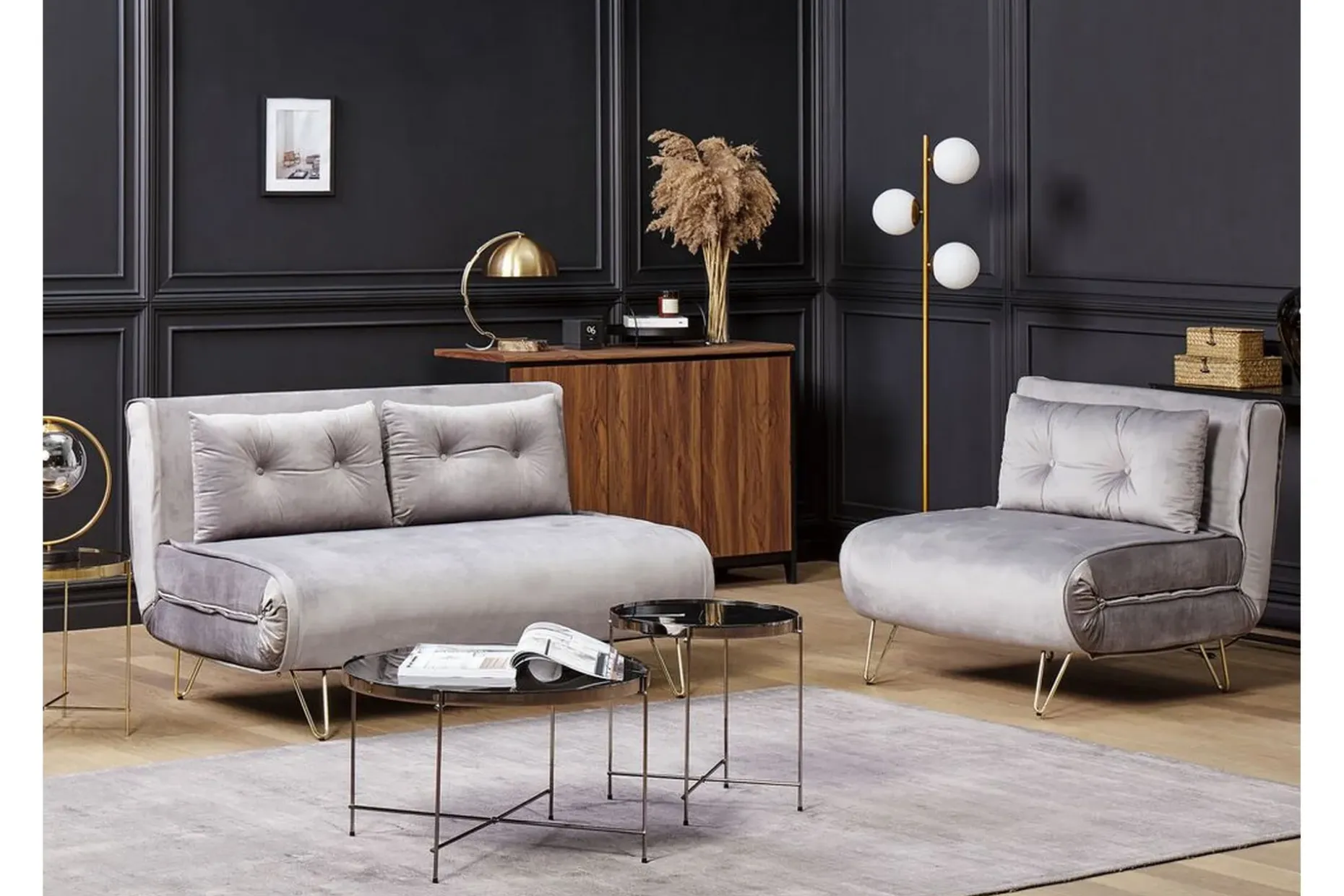 Sofa 2-seters Fløyel grå VESTFOLD