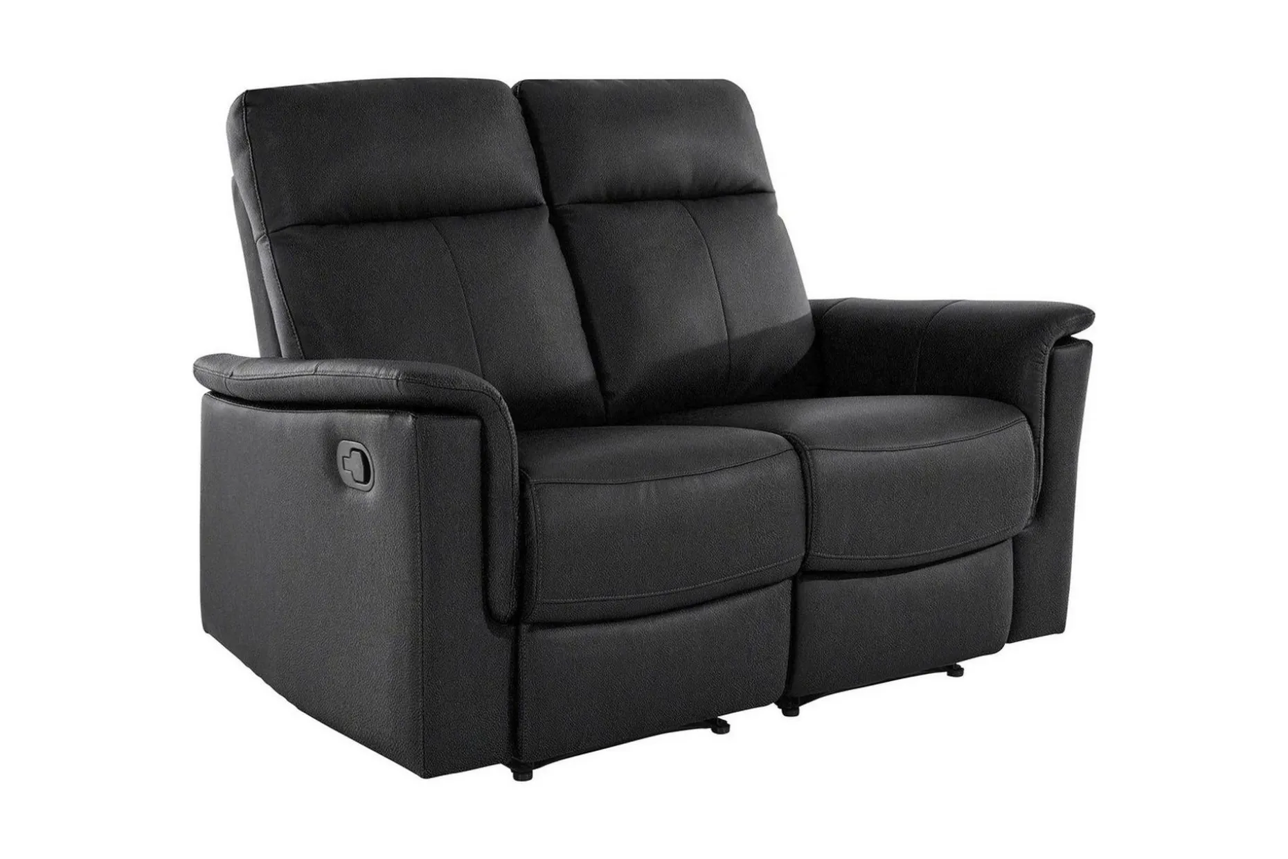 Sofa 2-seter Southbrook Svart, Ekte skinn/PU/Tre/Metall, Manuell hvilestol