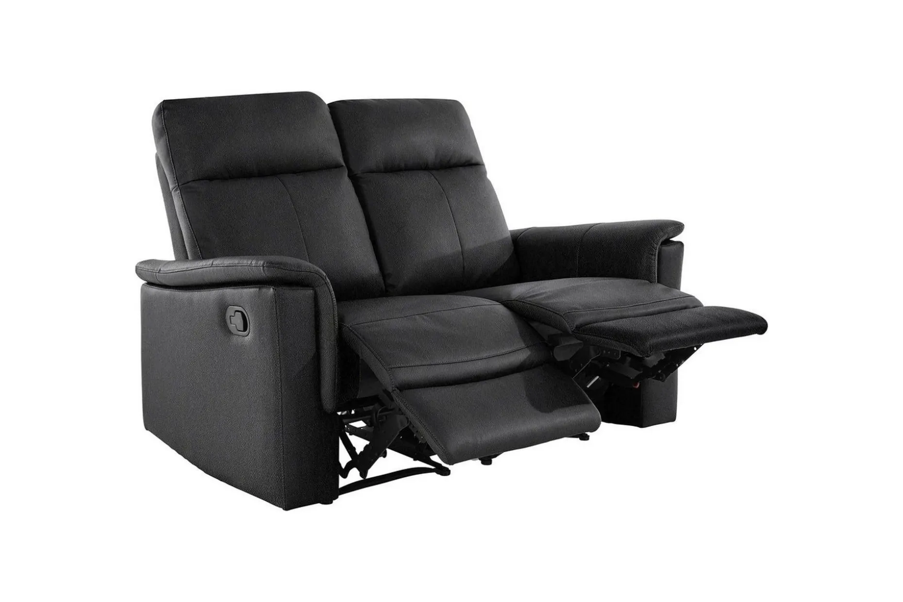 Sofa 2-seter Southbrook Svart, Ekte skinn/PU/Tre/Metall, Manuell hvilestol