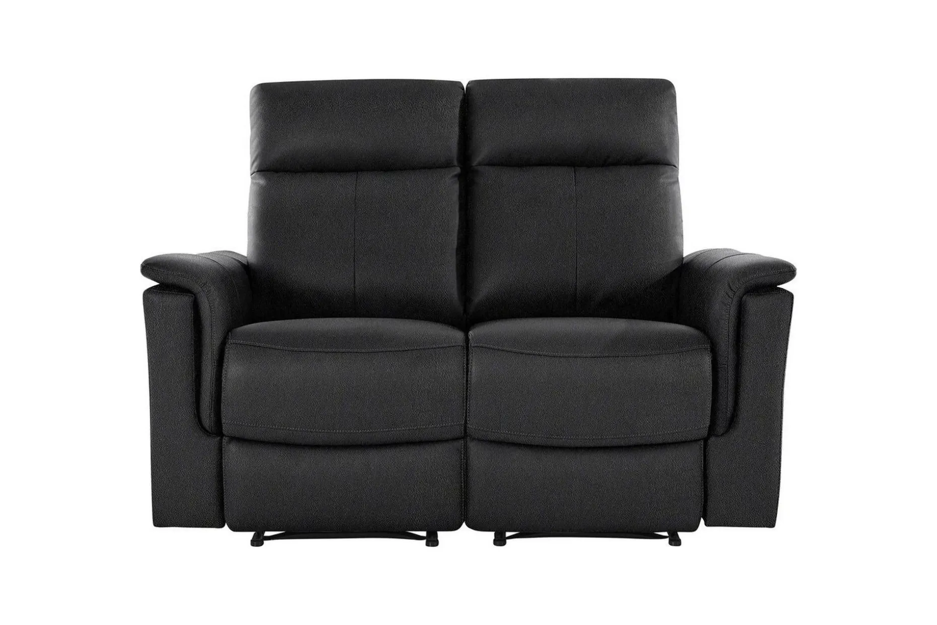Sofa 2-seter Southbrook Svart, Ekte skinn/PU/Tre/Metall, Manuell hvilestol