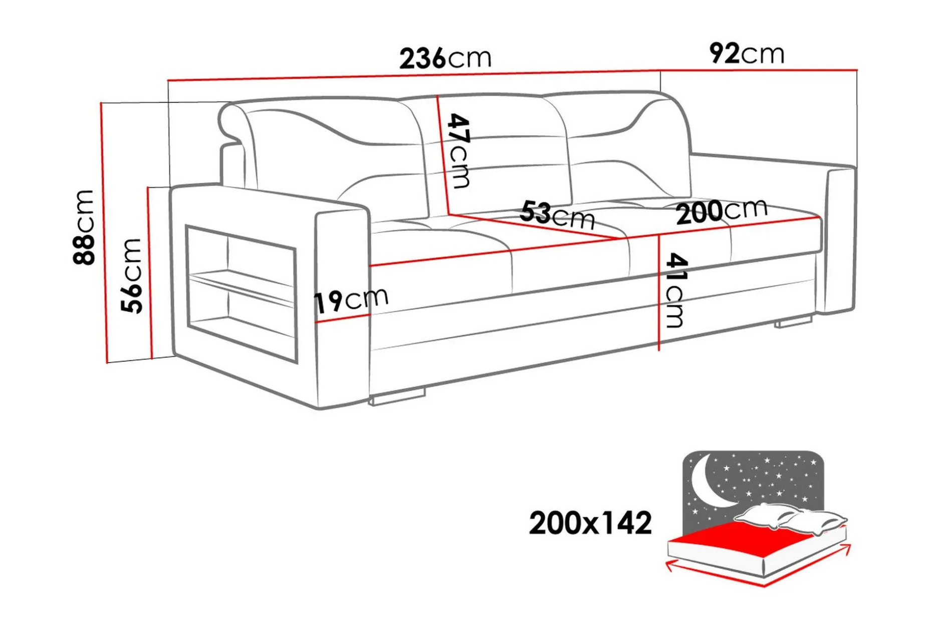 Sovesofa 236cm