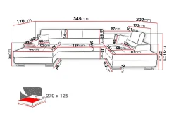 Sovesofa 4-seters U-formet 345x202 cm Venstre
