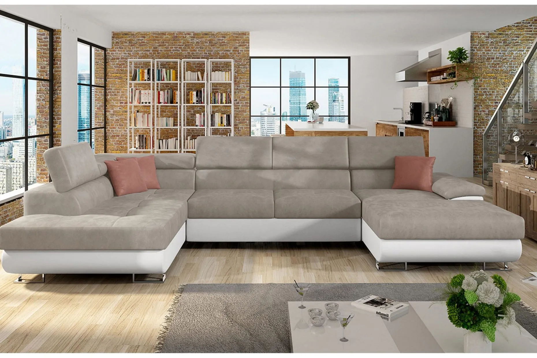 Sovesofa 4-seters U-formet 345x202 cm Venstre