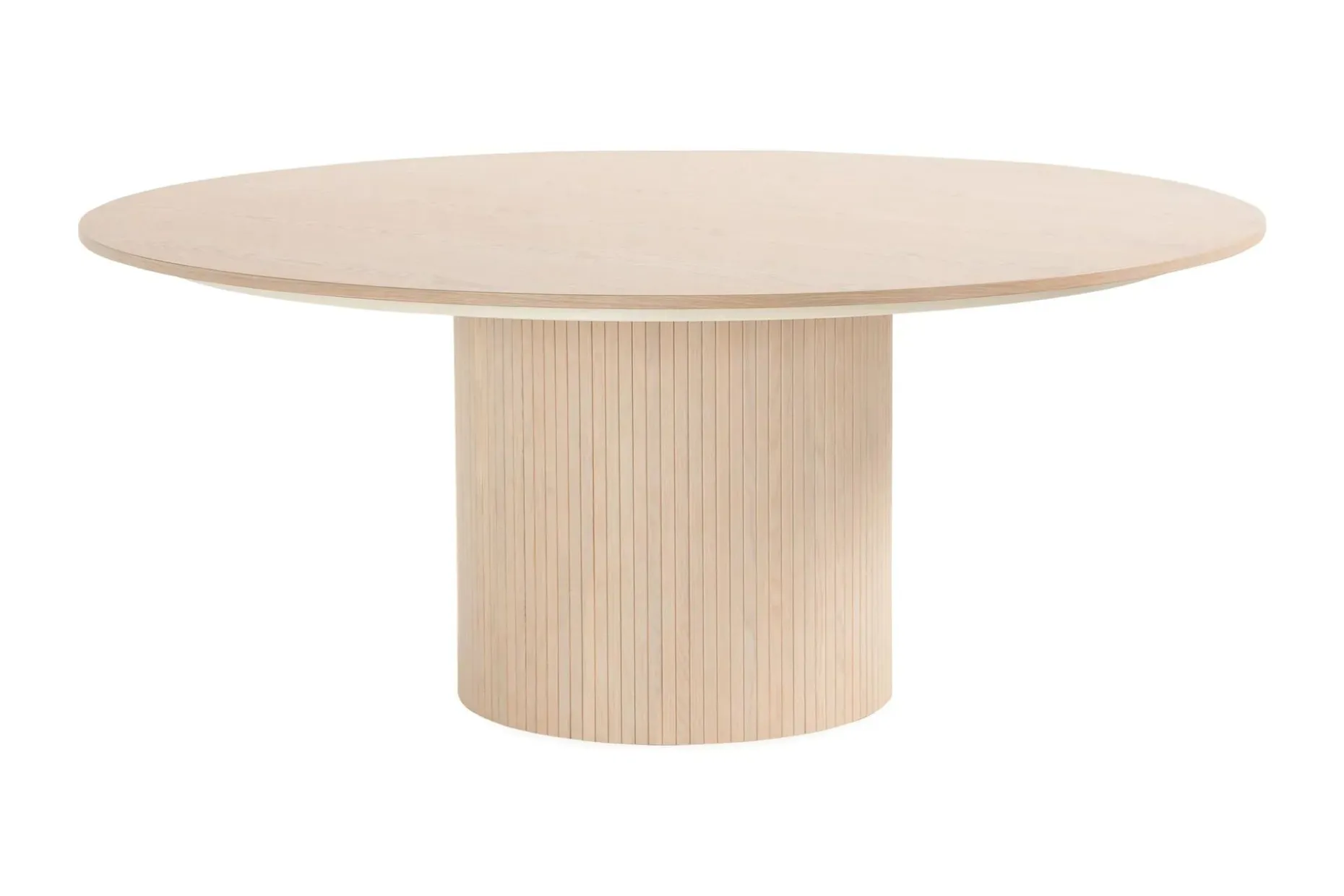 Spisegruppe Bark Kopparbo rundt spisebord 180 cm hvitlasert med 6 Reciclar spisestoler Lys eik|Beige