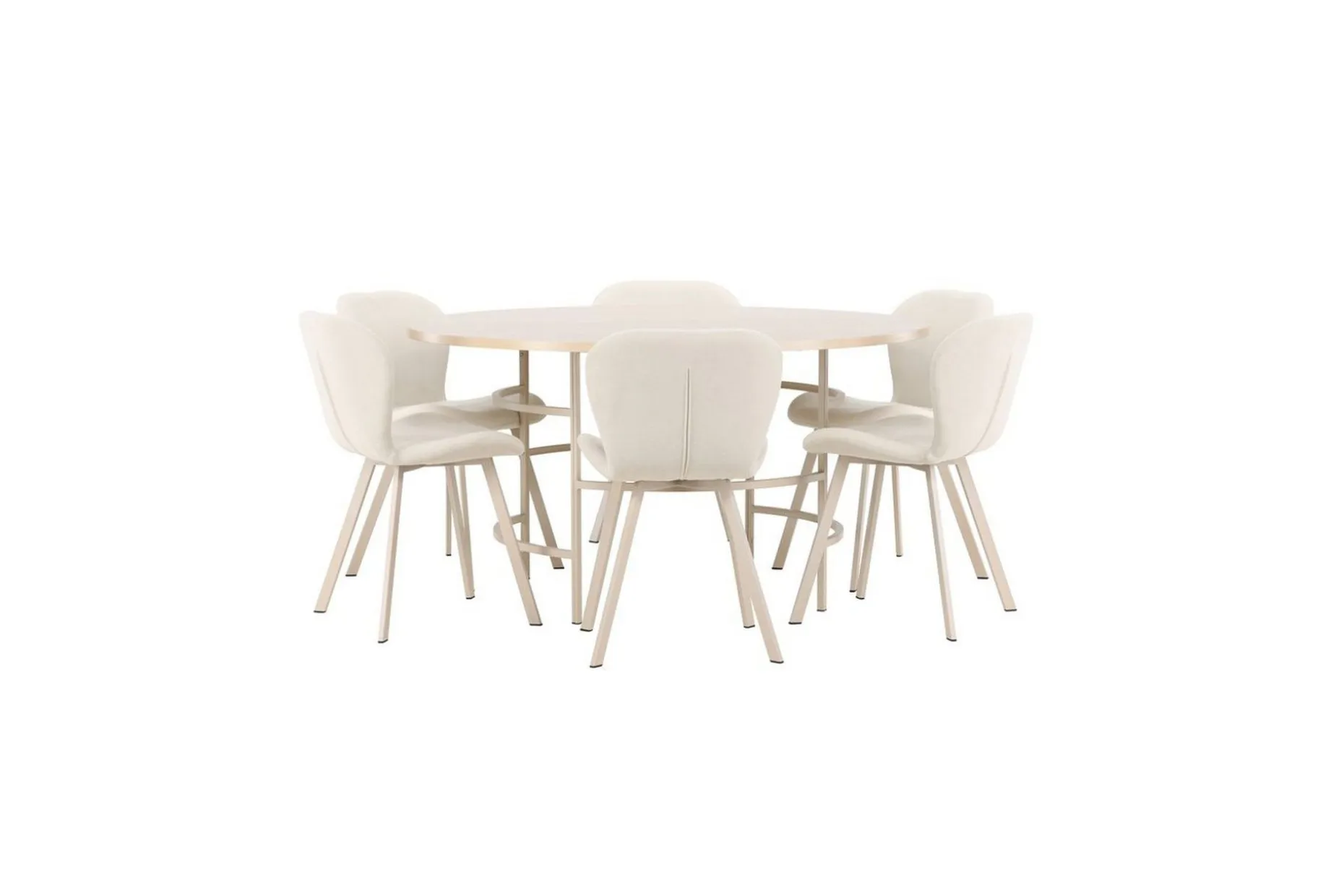 Spisegruppe Copenhagen Rund 140 cm Hvit/Beige med 6 Lilja-stoler