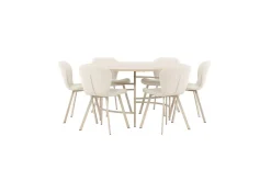 Spisegruppe Copenhagen Rund 140 cm Hvit/Beige med 6 Lilja-stoler